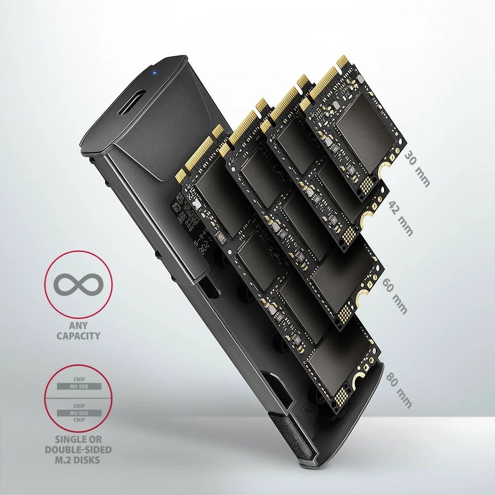 Kasë e jashtme AXAGON EEM2-GTS2 për SSD M.2 NVMe & SATA, USB-C 3.2 Gen 2, e zezë