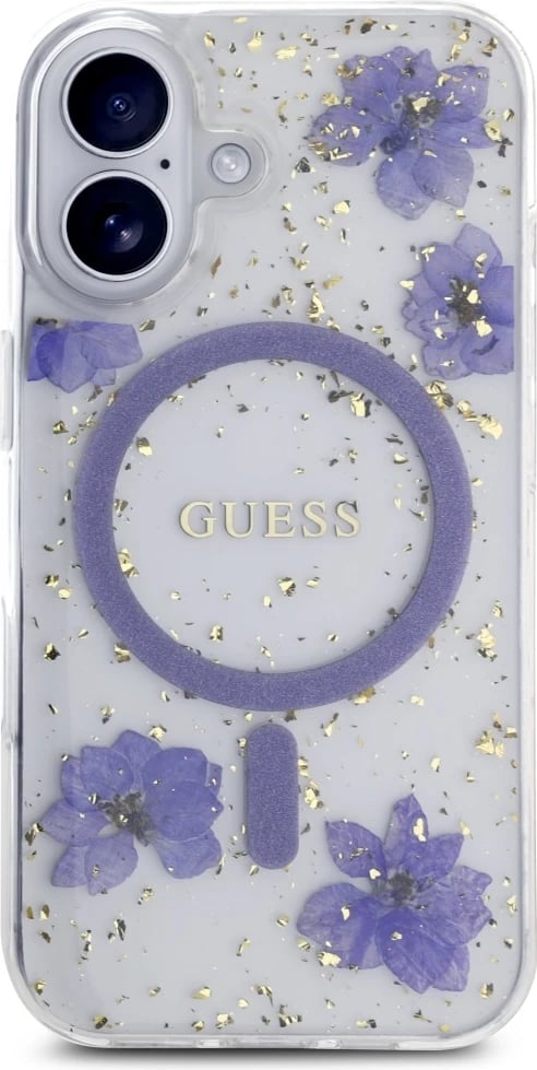Mbështjellës Guess Resin Flowers Glitter MagSafe për iPhone 16, Vjollcë Mbështjellës Guess Resin Flowers Glitter MagSafe për iPhone 16, Vjollcë