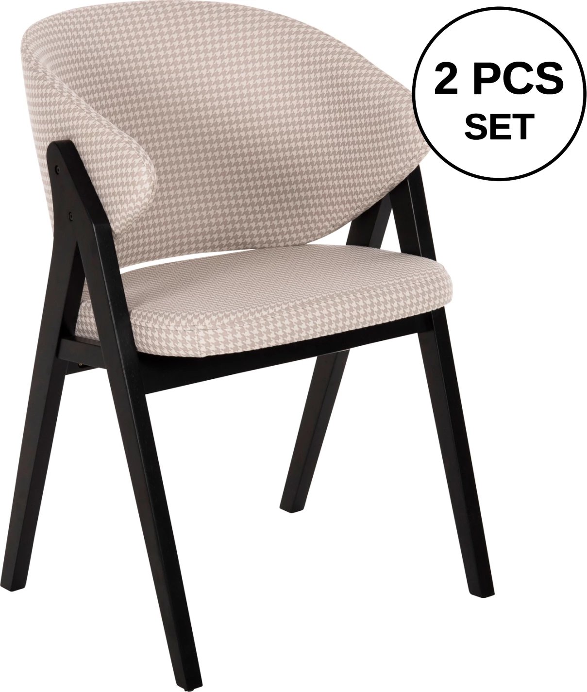 Karrige për ngrënie HANA FH9746.01 dru gome në të zezë-me pëlhurë në të bezhë 55x60x84H cm., set prej 2 copë