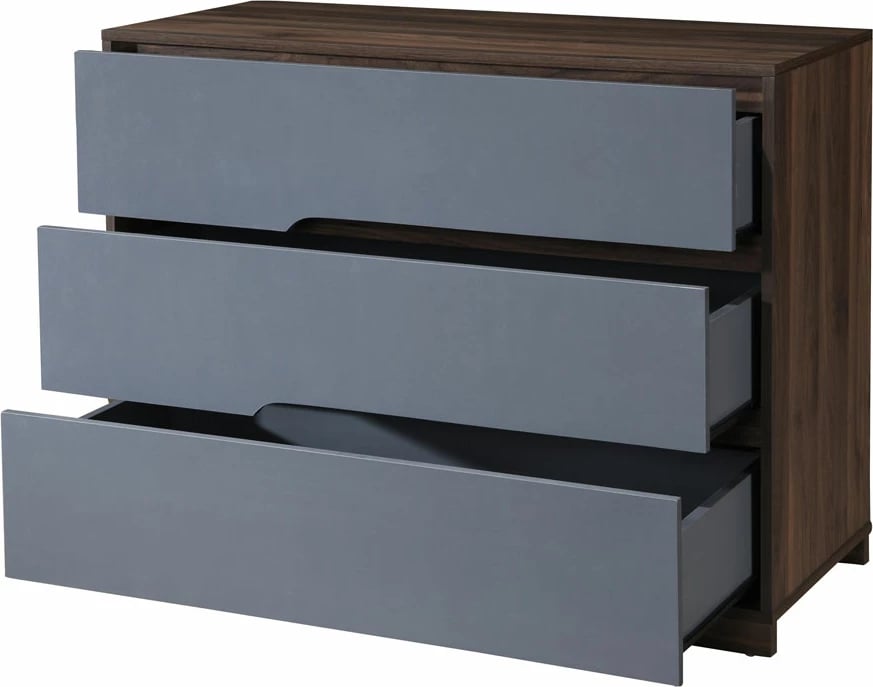 Komodë me 3 sirtarë, ngjyrë arrë-gri, 100x45x80