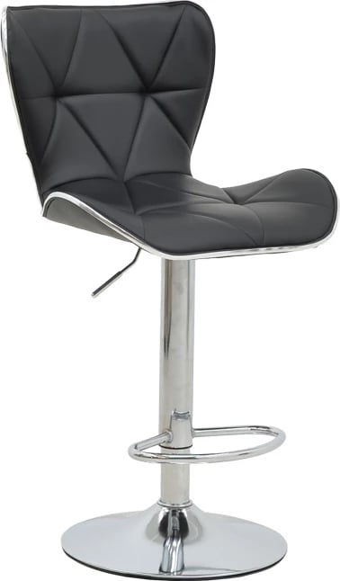 Karrige për bar Jorine, lartësi e rregullueshme, lëkurë artificiale e zezë, bazë kromi, 53x44x114cm, set prej 2 copësh