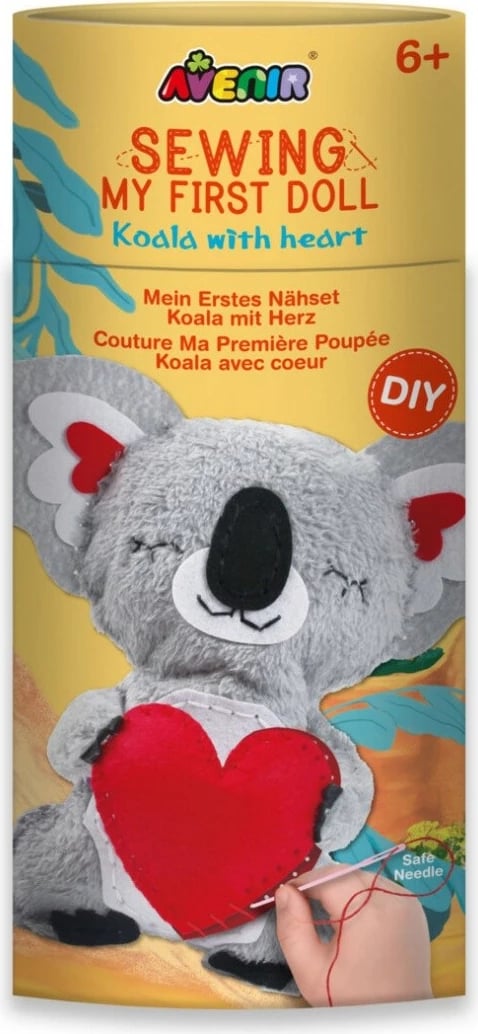 Set kreativ për qepje lodër koala MG DYSTRYBUCJA My First Doll to Sew, gri, e kuqe, e bardhë