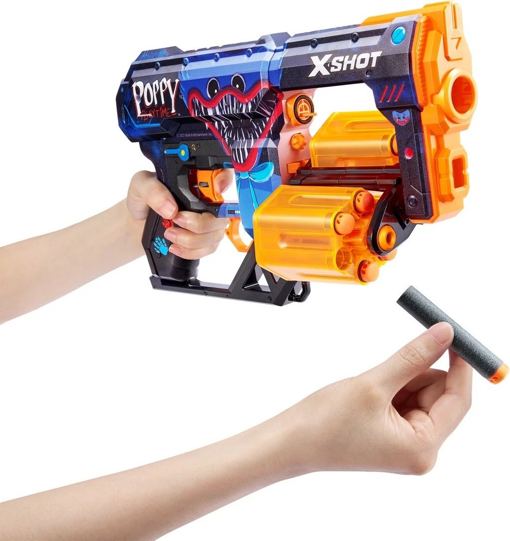 Lodër blaster ZURU X-Shot Dread Skins Launcher, 12 shigjeta, Poppy Playtime, shumëngjyrëshe