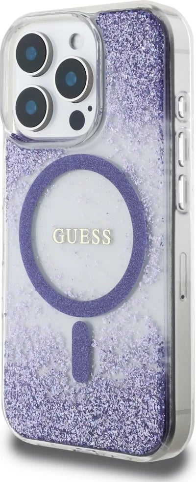 Mbështjellës, Guess, HC Resin Bottom Glitter MagSafe, për iPhone 16 Pro Max 6.9", hardcase TPU/PC, me unazë MagSafe, vjollcë