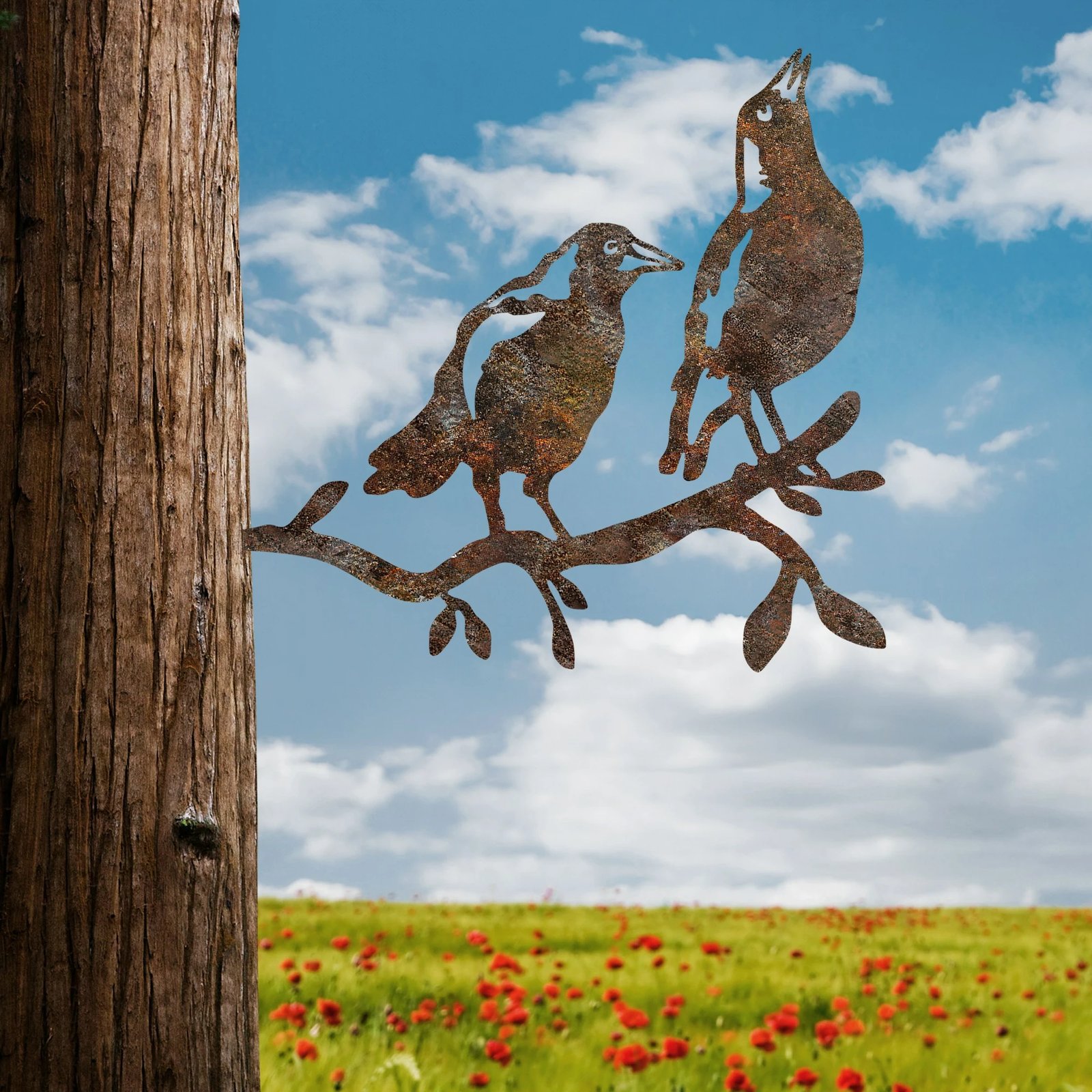 Objekt dekorativ për kopsht, zogj në degë, ngjyrë kafe, Aberto Design, 45x39cm