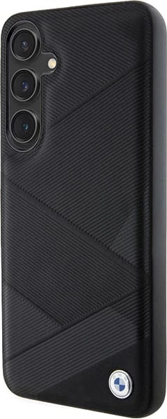 Mbështjellës BMW Signature Leather Crossing Lines Pattern për Samsung Galaxy S24, i zi