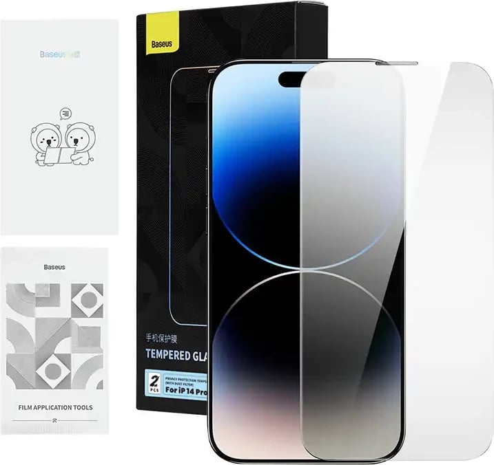 Mbështjellës xhami privatësie Baseus për iPhone 14 Pro Max, 2 copa, me set pastrimi dhe mjet instalimi