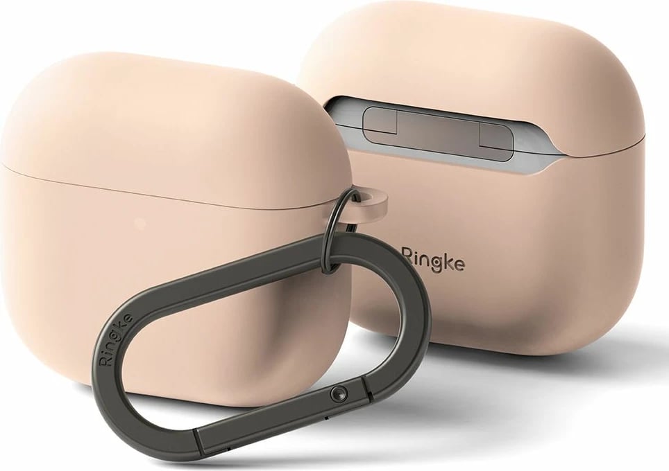 Mbështjellës silikoni Ringke për Apple AirPods 4, Rozë, me karabiner