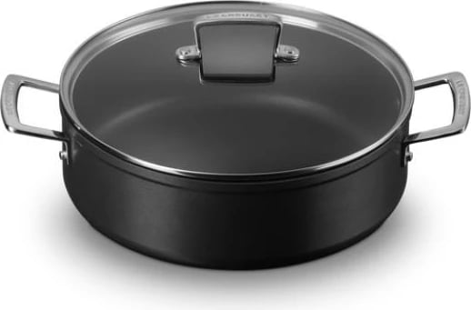 Sauteuse jo-ngjitëse Le Creuset 51113280010500 28 cm me kapak qelqi, e zezë