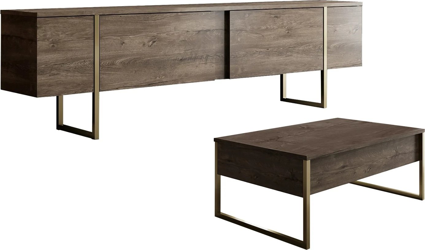 Set mobiljesh për dhomë dite, ngjyrë arre dhe ari, Luxe