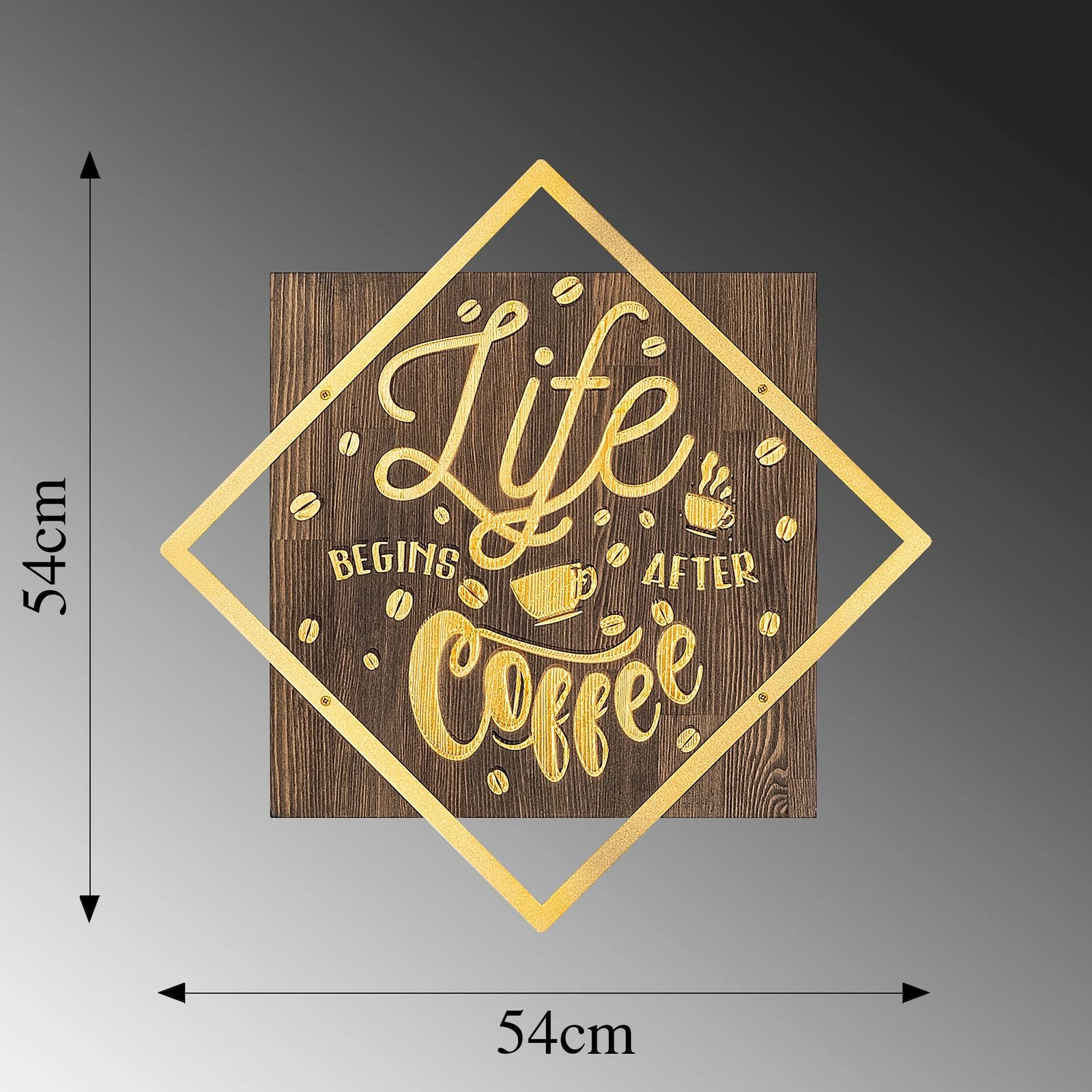 Aksesor dekorativ për mur, dru arre dhe ar, Wallity, Life Begins After Coffee