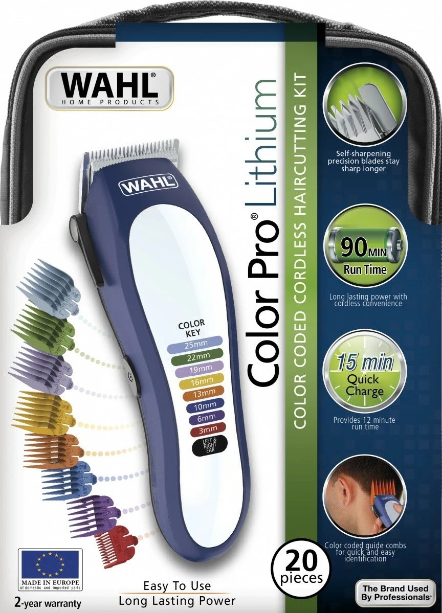 Makinë rroje flokësh Wahl Color Pro Lithium 79600-3716, Blu e bardhë, set aksesorësh