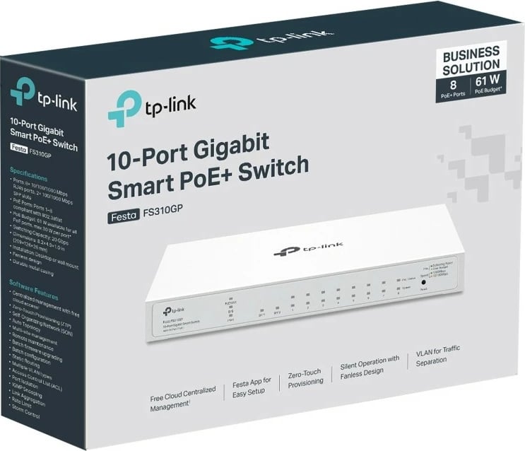 Switch TP-Link FESTA FS310GP, Managed, L2/L2+, Gigabit Ethernet, PoE, 1U, i bardhë