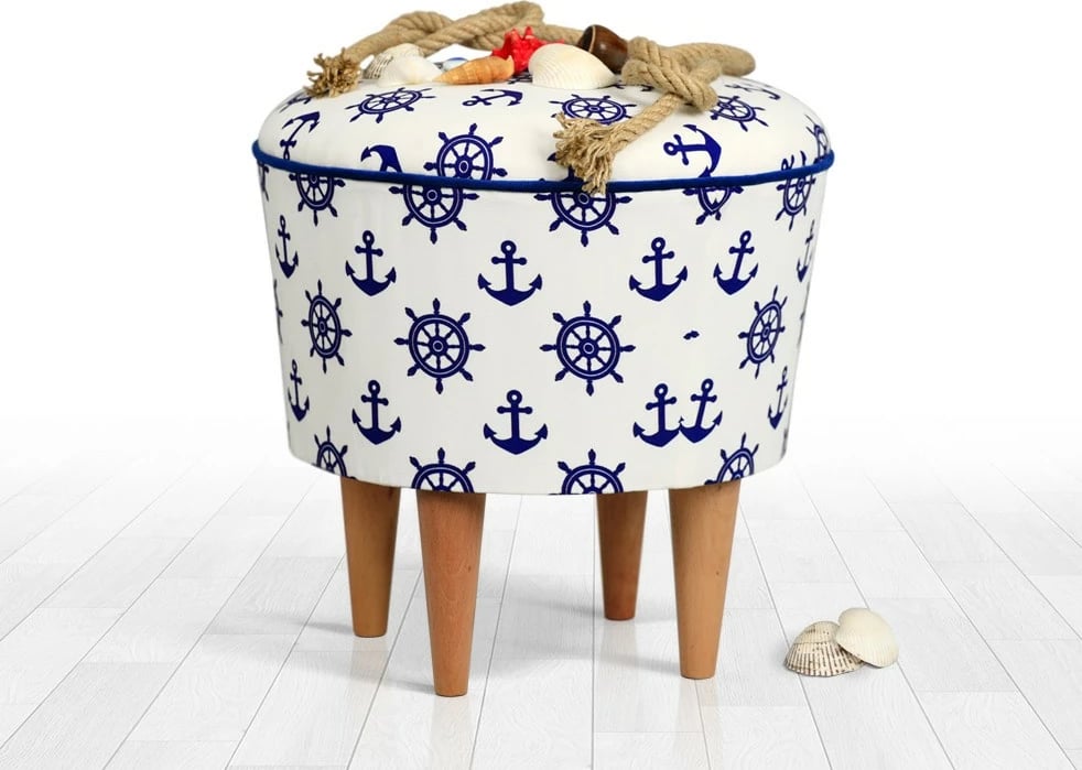 Puf për fëmijë, dizajn marin, blu dhe bardhë, Cunda Atelier del Sofa