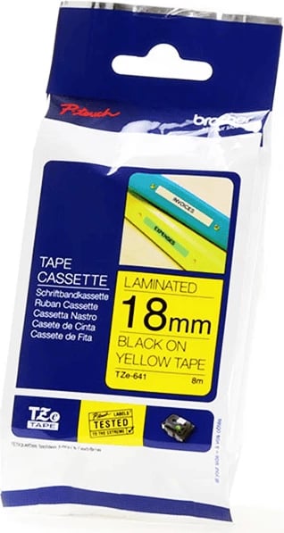 Shirit etiketimi i laminuar, Brother, TZE-641, 18mm 8m, e zezë në të verdhë