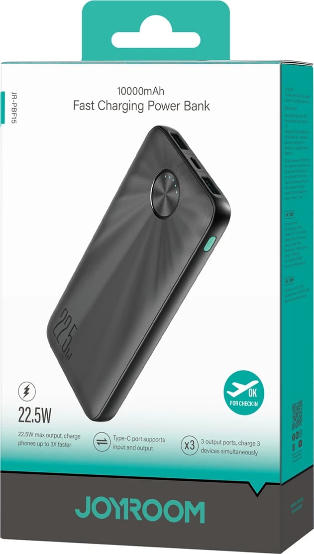 Powerbank Joyroom JR-PBF15, 10000mAh, 22.5W, me LED, e zezë