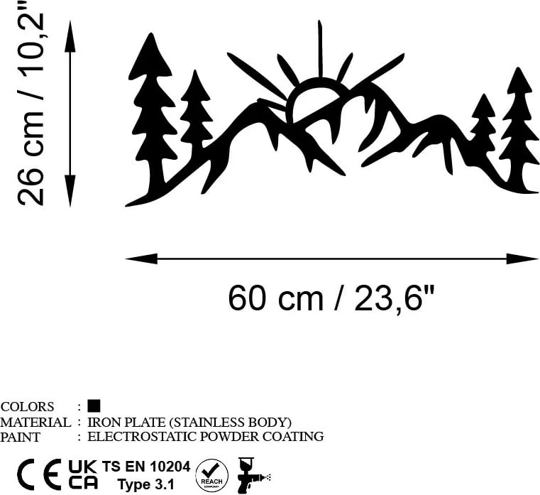 Aksesor dekorativ metalik për mur, Wallity, Wiew, ngjyrë e zezë, 60x26cm