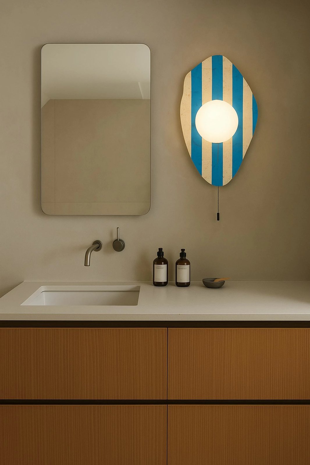 Llambë muri Opviq, Sıde, ngjyrë bezhë, bardhë, kaltër