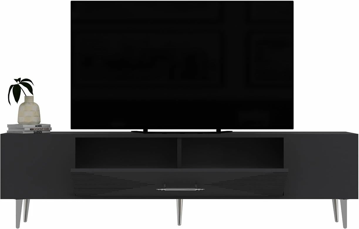 Komodë TV Skye Decor, Dekol1, antracit, argjend