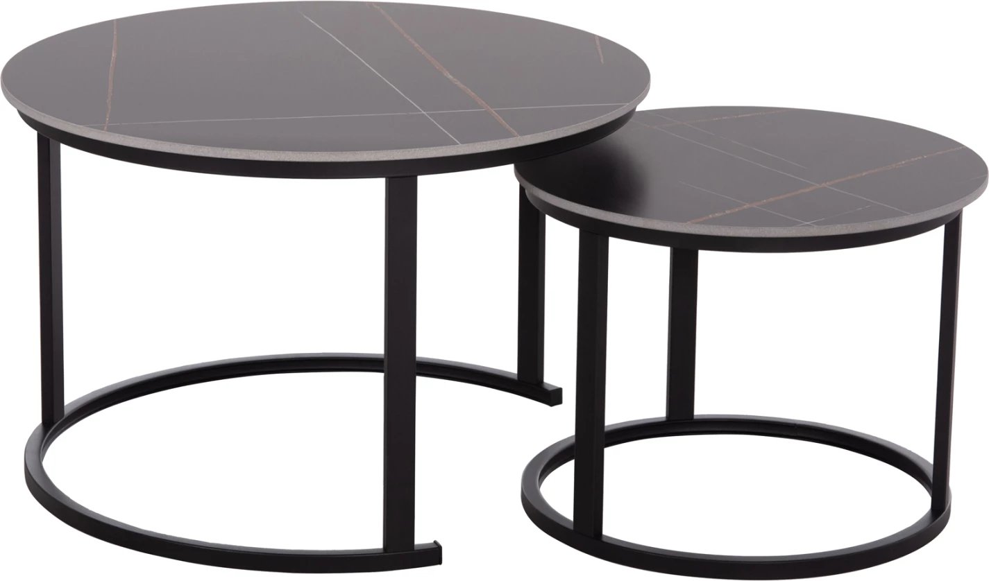 Set tavolina kafeje 2 copë, sipërfaqe qeramike, pamje mermeri të zi, TALOS FH18140.02, Φ70x45.5cm
