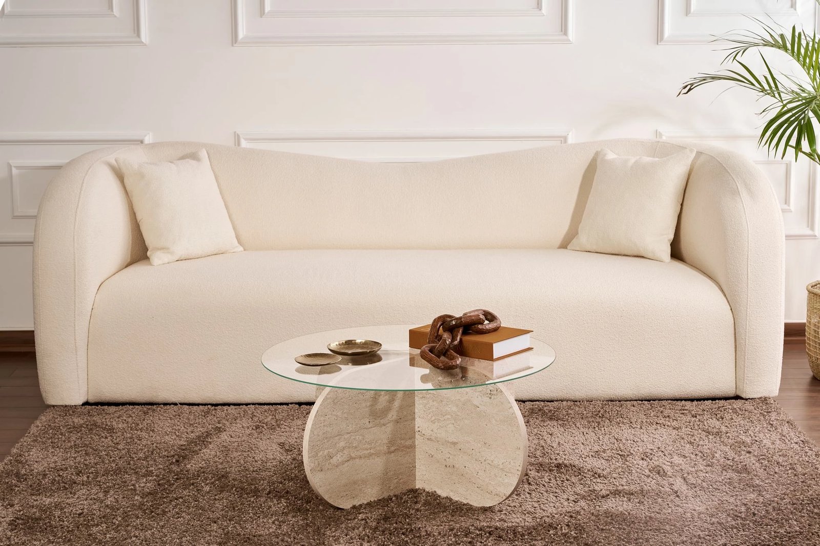 Tavolinë kafeje Nordure, Aeris, travertin, transparente