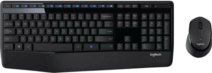 Set tastierë–maus Logitech MK345 920-006489 wireless, layout US, USB, me mbështetëse pëllëmbe, e zezë/blu