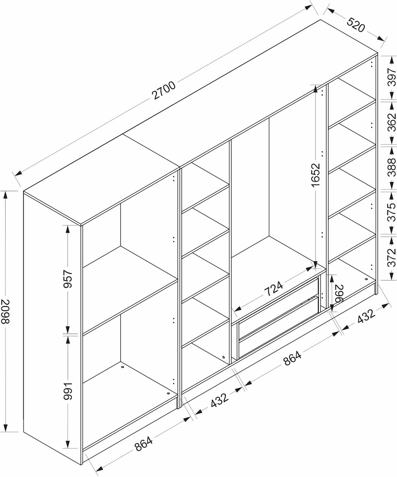 Dollap për dhomë gjumi, ngjyrë antracit e zi, Skye Decor - 6092