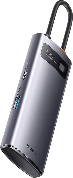 Kasë Baseus Metal Gleam Series 4in1, USB-C në 4x USB 3.0, Gri