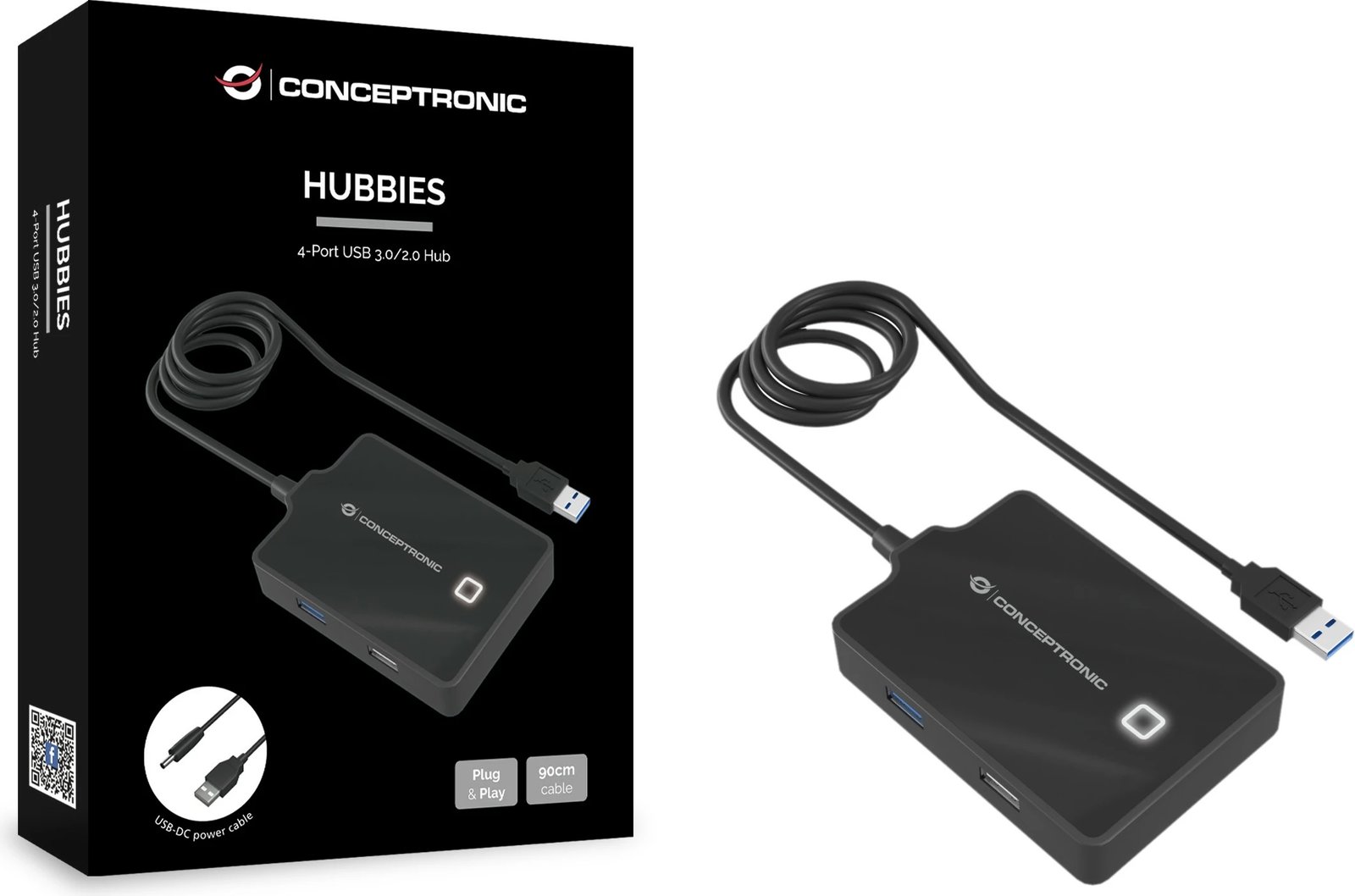 Hub USB 4-portësh Conceptronic, USB-A 3.0 në 3xA2.0/A3.0, i zi