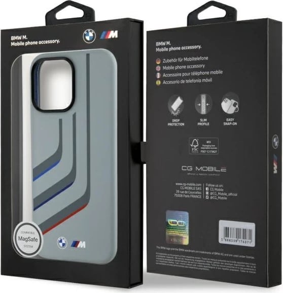 Mbështjellës BMW Silicone Turning Lines MagSafe për iPhone 16 Pro Max, Gri