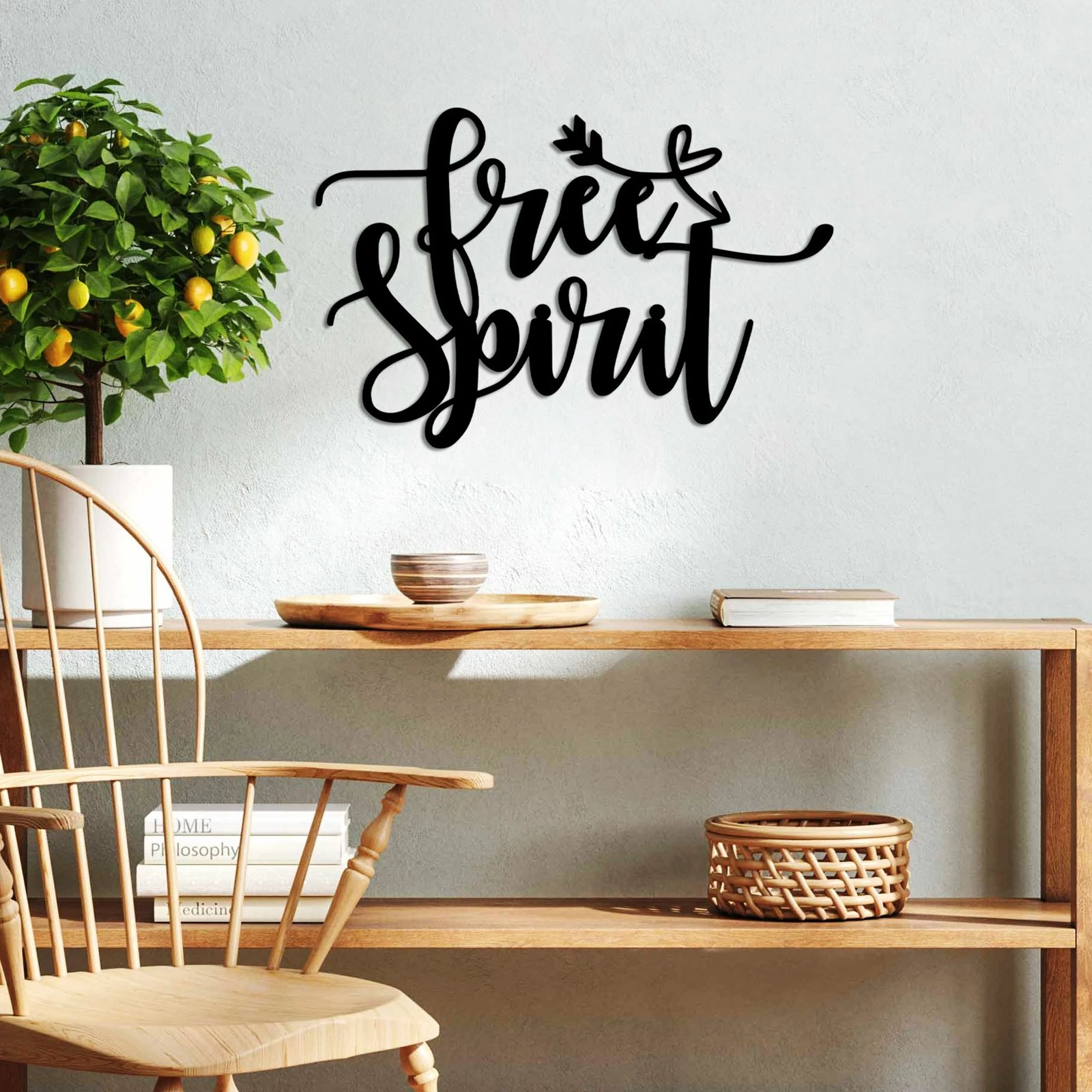 Aksesor dekorativ metalik për mur, Free Spirit, ngjyrë e zezë, 56x37cm