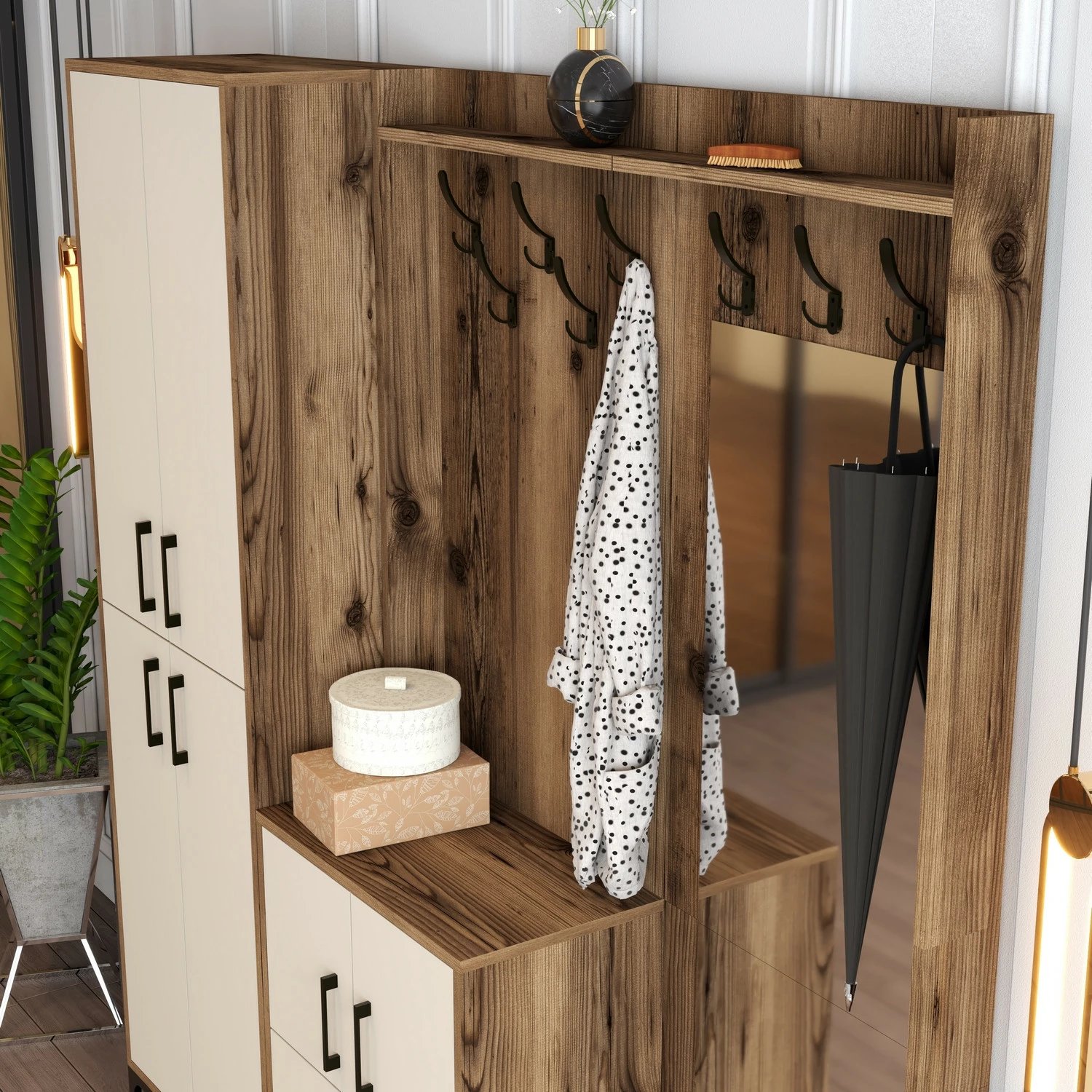 Stendë korridori Berlin ABC, ngjyrë arre dhe krem