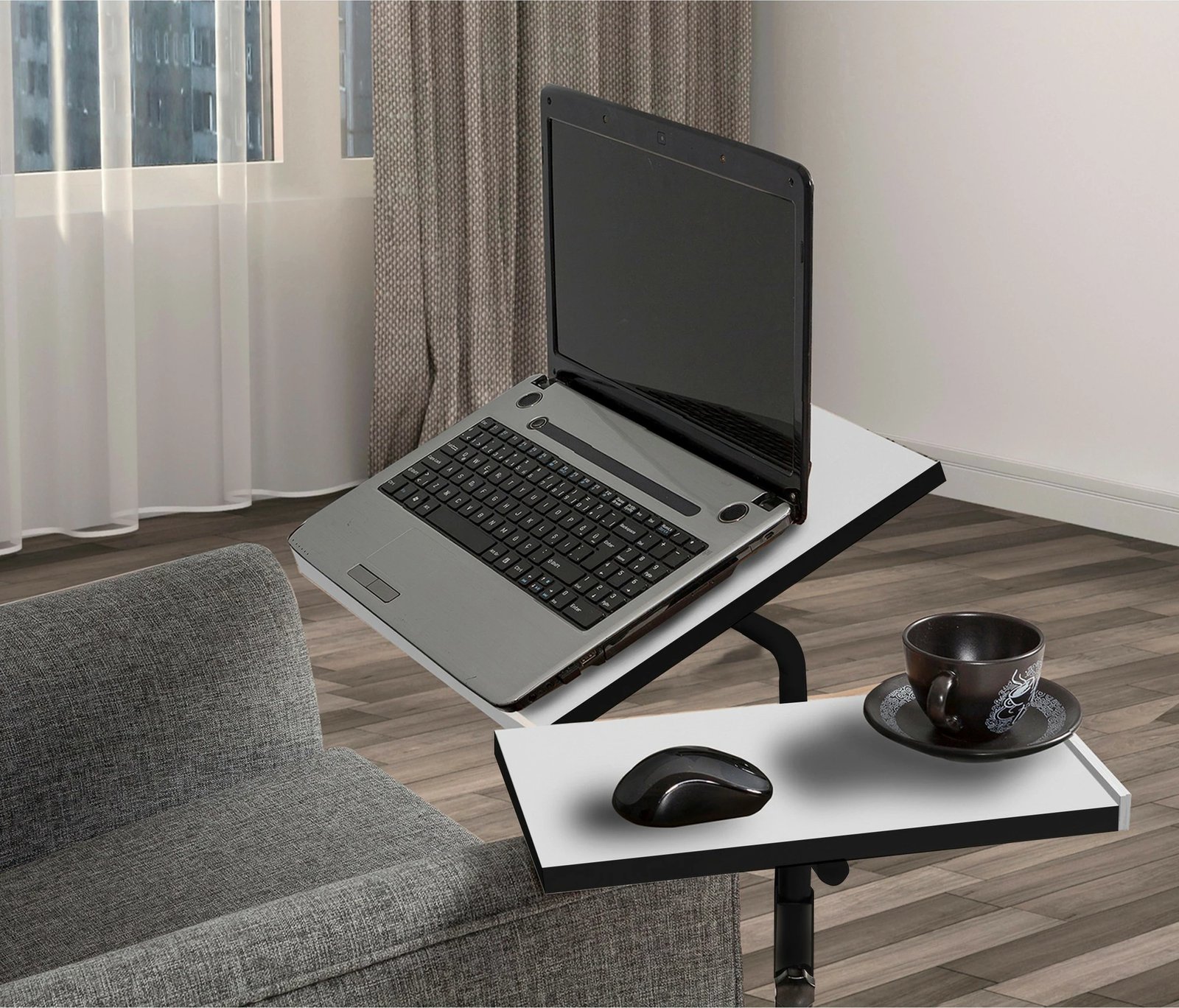 Tavolinë qëndrimi për laptop, Glen, e bardhë, e zezë