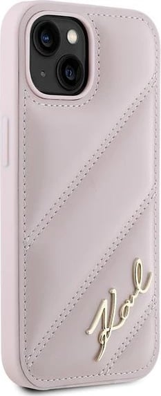 Mbështjellës Karl Lagerfeld Diagonal Quilted Script për iPhone 15 Plus / 14 Plus, rozë