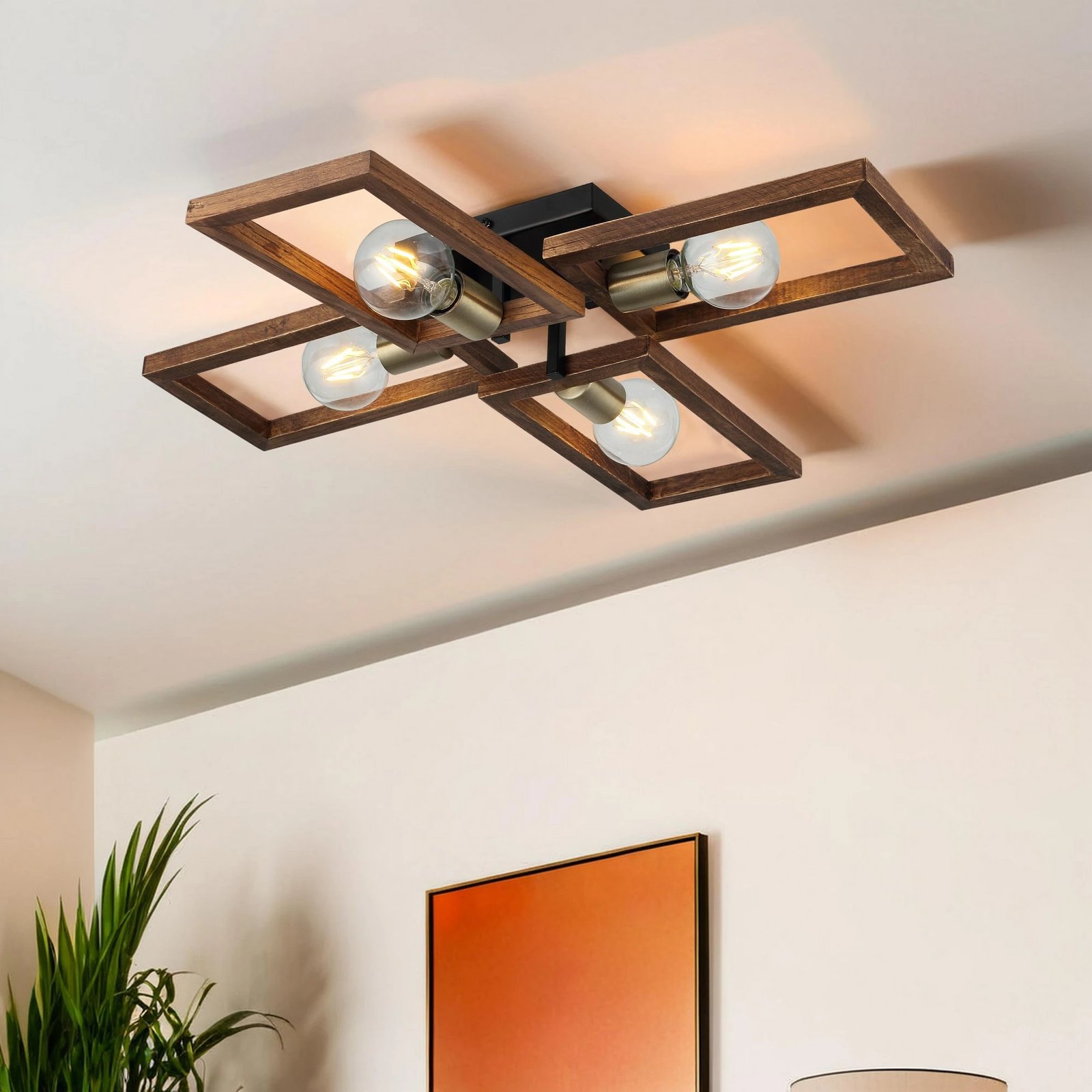 Llambë tavani Opviq, Era - 73-14, metal dhe dru, ngjyrë antike/zezë