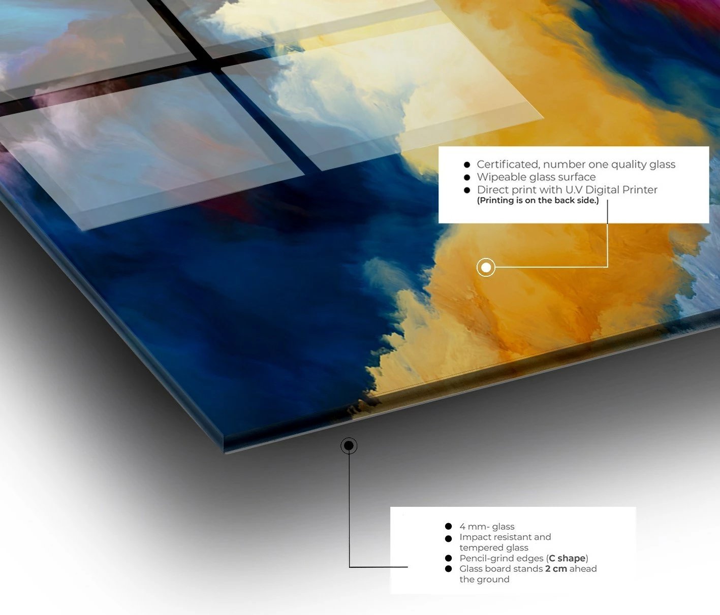 Pikturë dekorative prej xhami të temperuar, shumëngjyrëshe, CAM1027048810 - 50x70cm