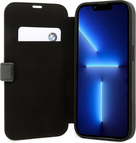 Mbështjellës BMW BMBKP14L22RDPK për iPhone 14 Pro 6.1", Leather Textured&Stripe, e zezë