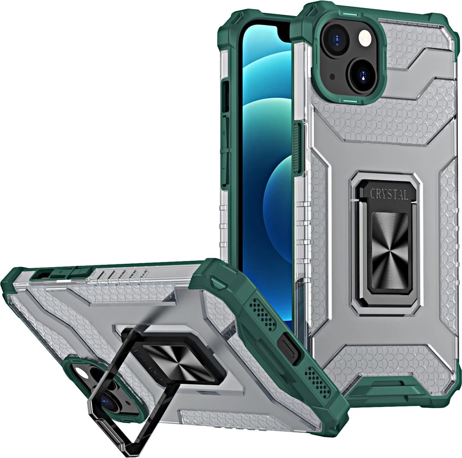 Mbështjellës Hurtel Crystal Ring Case për iPhone 13, me mbajtëse, i gjelbër