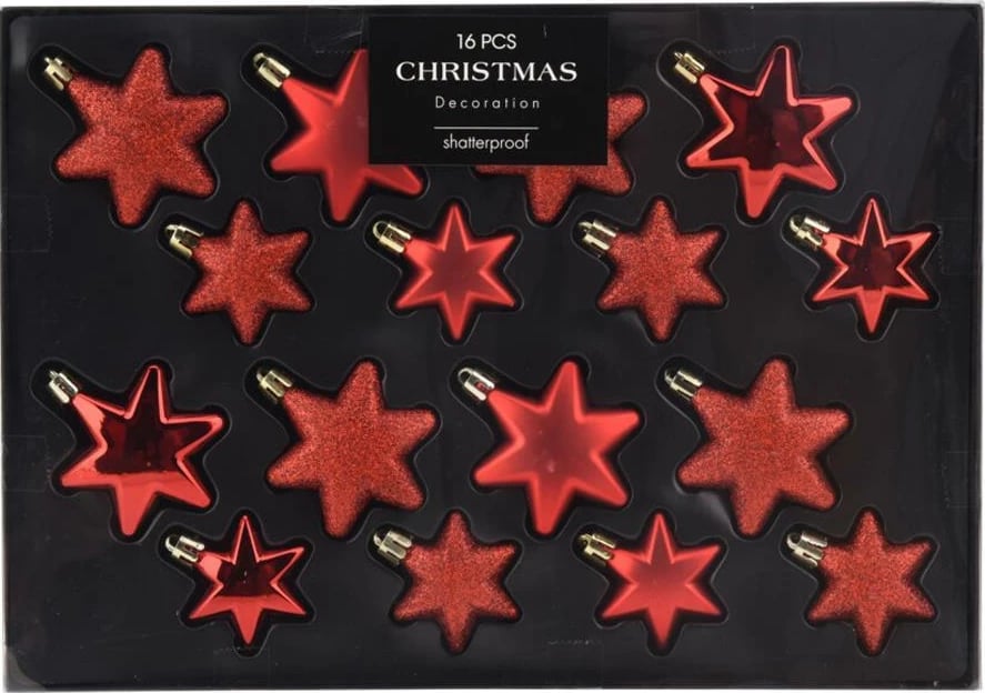 Set dekorimi për Krishtlindje KOOPMAN, 16 copë, 3 dizajne, e kuqe