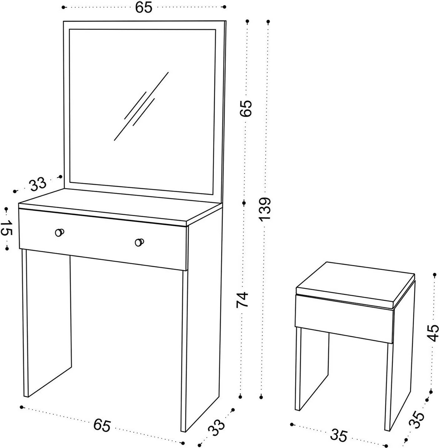 Tavolinë grimimi Hanah Home, Felix, e bardhë, me pasqyrë dhe karrige