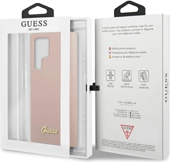 Mbështjellës Guess për Samsung Galaxy S23 Ultra, Silicone Vintage Gold Logo, Rozë