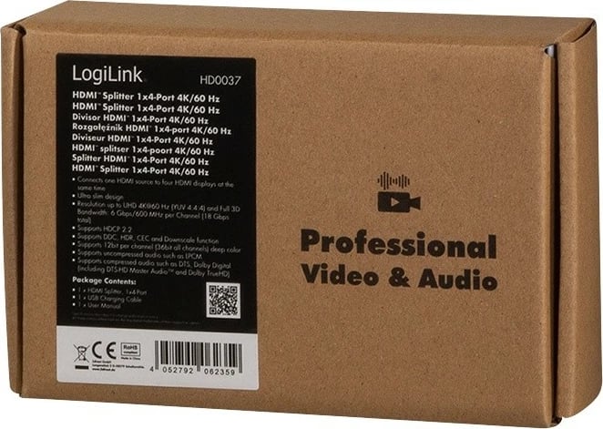 Splitter HDMI LogiLink HD0037, 4xHDMI, 4K, 60Hz, i zi