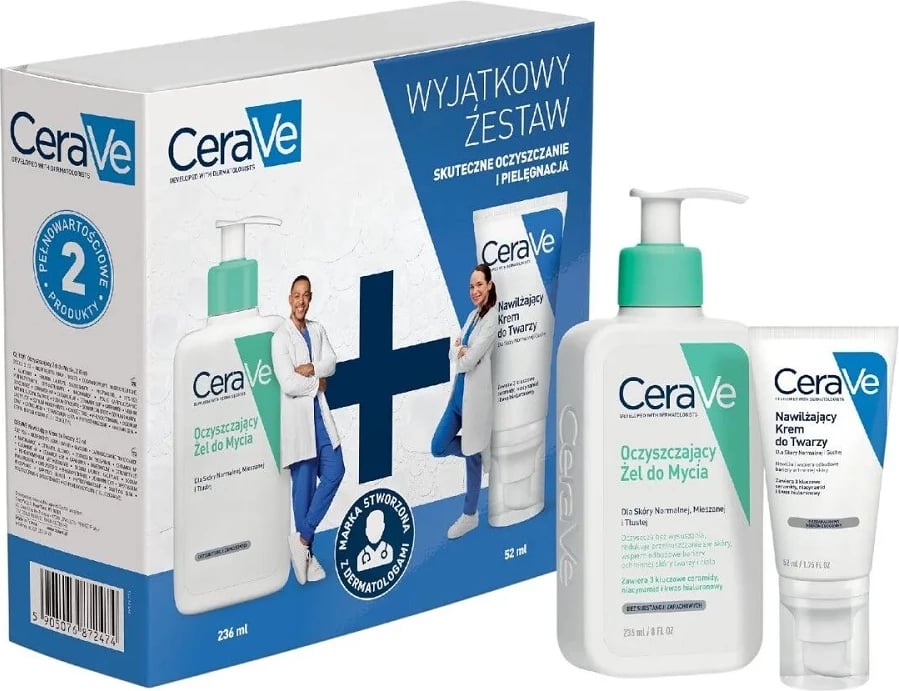 Set për kujdes të fytyrës CeraVe Cleansing Gel 236ml + Hydrating Face Cream 52ml, 2 copë