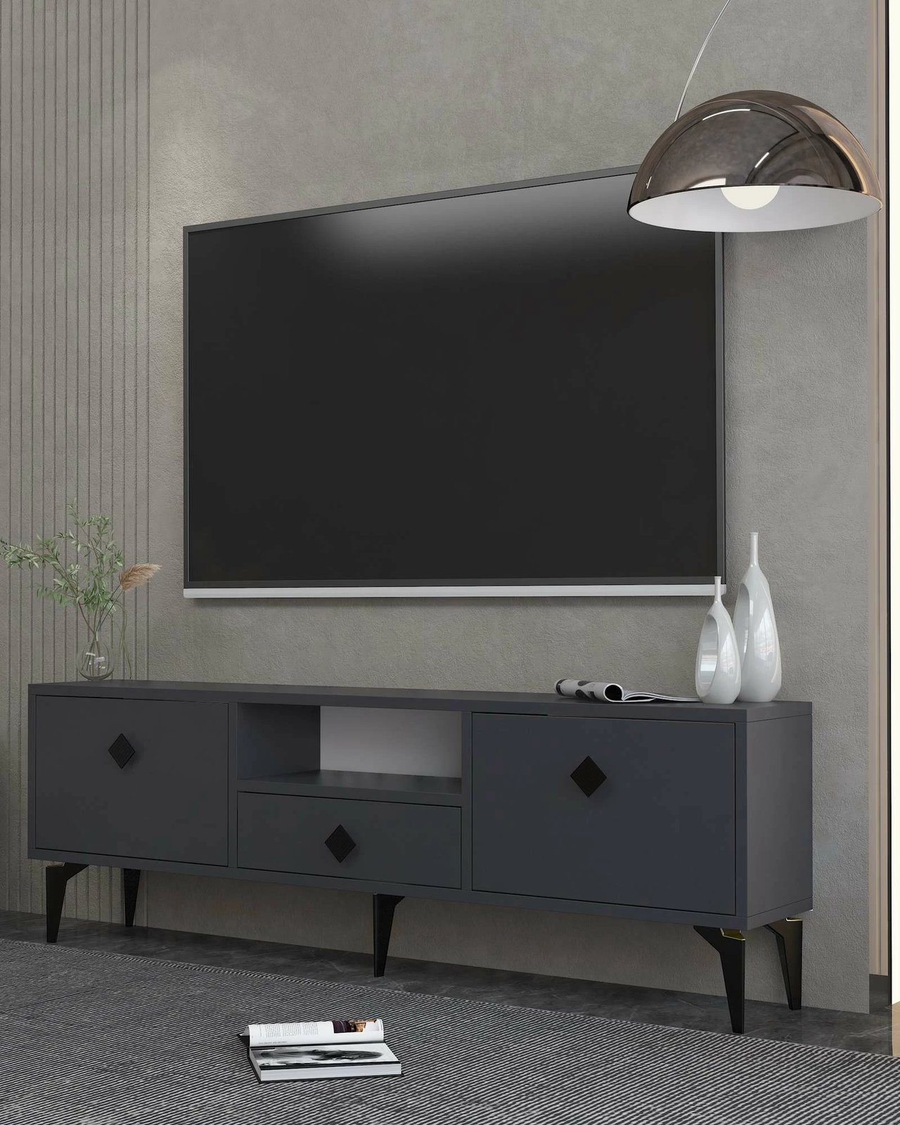 Komodë TV Skye Decor, anthracite, e zezë, 1304-DROP-1