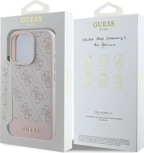 Mbështjellës, Guess 4G Bottom Stripe, për iPhone 16 Pro Max 6.9", TPU/PC/eko-lëkurë, rozë