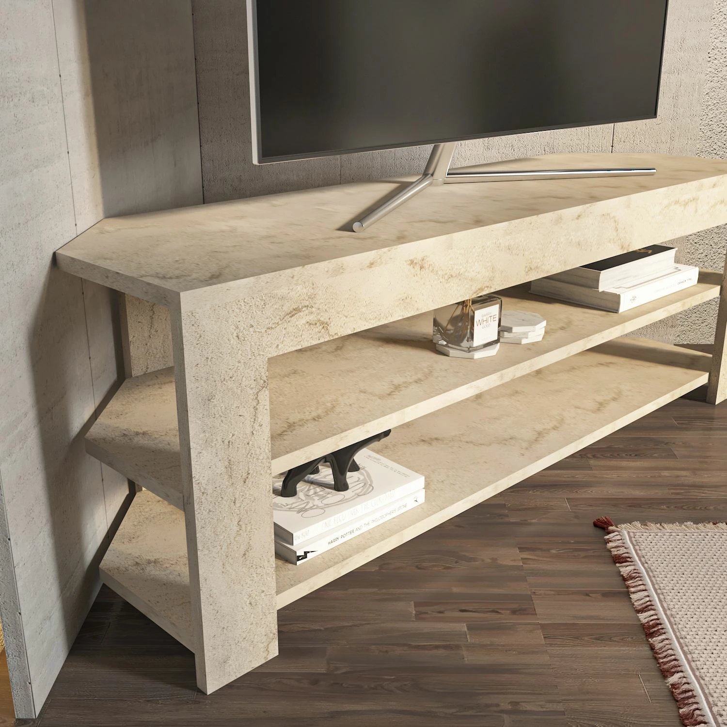 Komodë TV Skye Decor, ngjyrë travertin, Rita