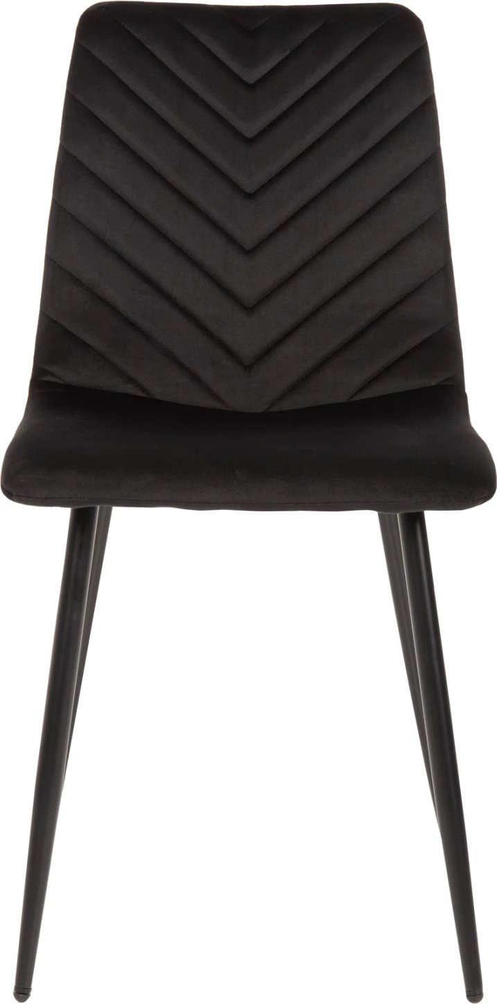 Karrige ngrënieje LATRELL, FH8587.04, kadife e zezë & këmbë metalike të zeza, 43x54x88H cm., set prej 4 copësh