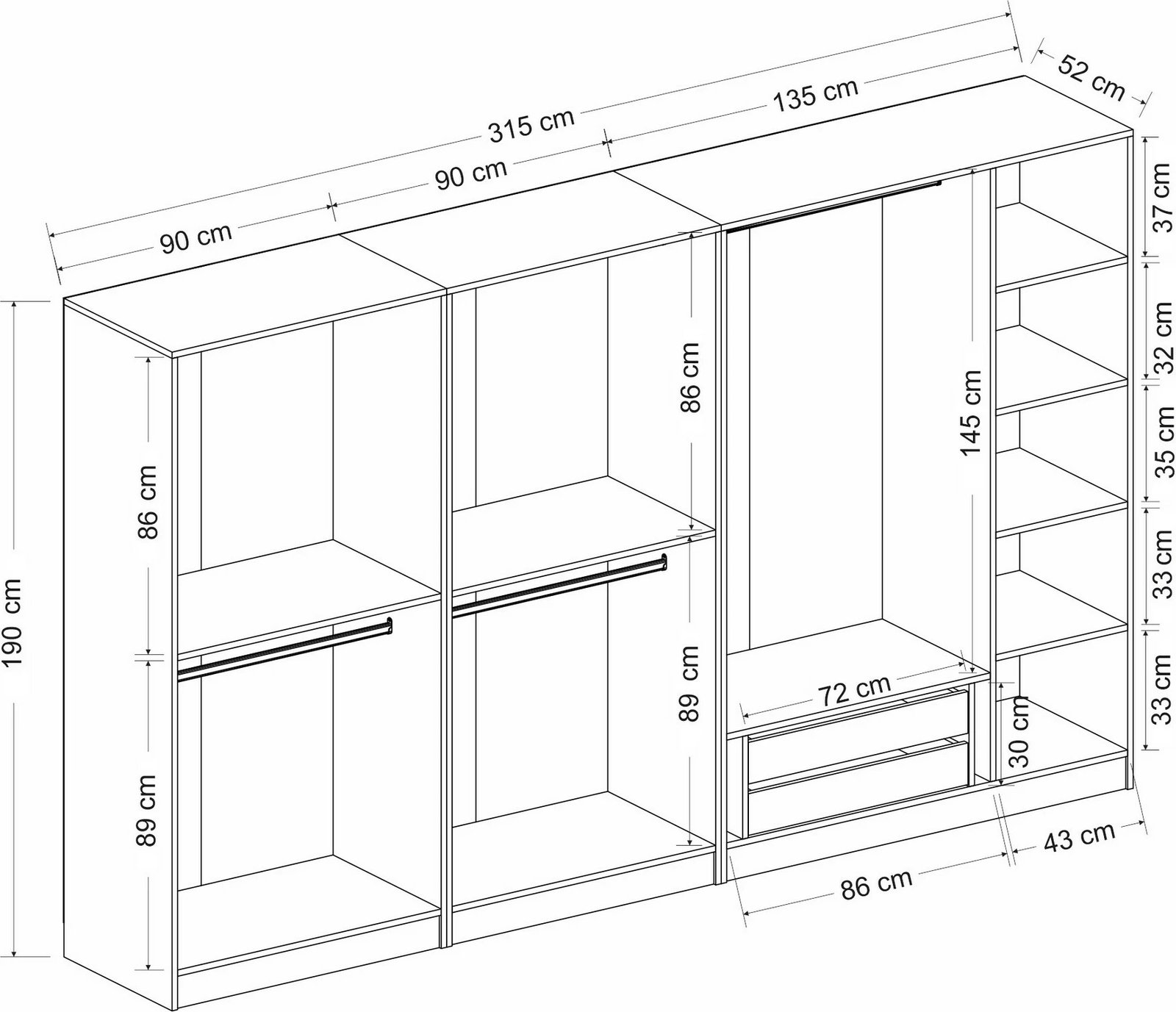 Dollap garderobe Skye Decor, ngjyrë antracit, 4964