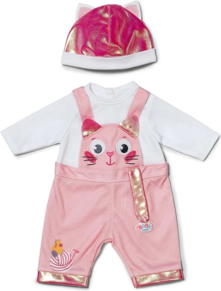 Veshje kukulle, Baby Born, Kitten Onesie 839430-116725, 43 cm, rozë/bardhë, set me kapelë