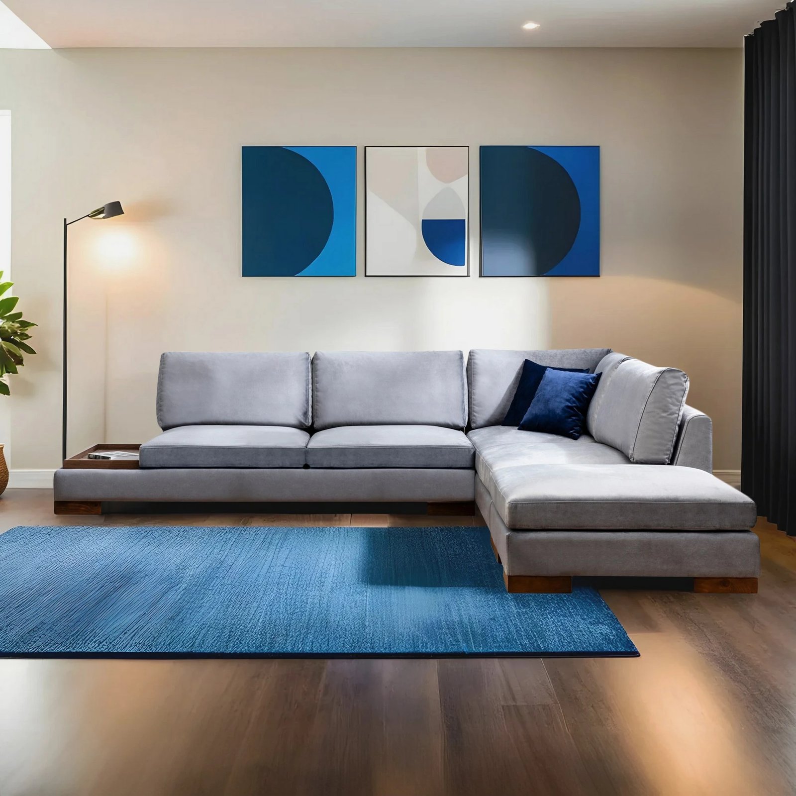 Këndare Atelier del Sofa Tulip, këndore e djathtë me puf, ngjyrë gri e errët